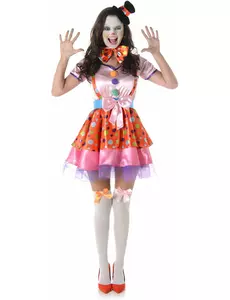 Färgglad prickig clownmaskeraddräkt för dam, Storlek: Small