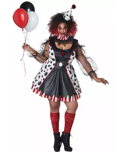 Psykoklovn maskeraddräkt klänning plus size dam, Storlek: XX-Large (46/48)