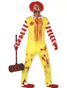 Röd och gul zombiemaskeraddräkt clown vuxen