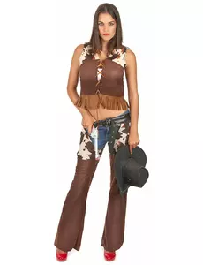 Maskeraddräkt cowgirl med byxor dam, Storlek: Medium