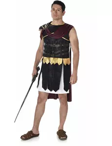 Svart och guldfärgad romersk gladiatormaskeraddräkt herr, Storlek: Medium