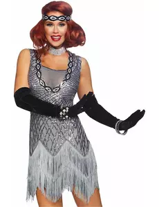 Lyxig glittermaskeraddräkt i charlestonstil dam, Storlek: Small (36-38)