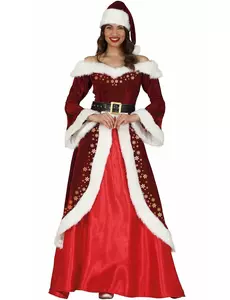 Elegant maskeraddräkt tomtemor med gulddetaljer dam, Storlek: Small (36-38)