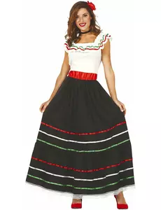 Lång mexikansk maskeraddräkt dam, Storlek: Medium (38-40)