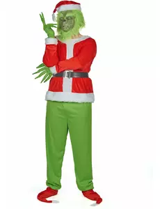 Grön grinigt monster-maskeraddräkt vuxen, Storlek: Medium/Large
