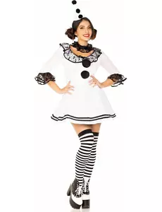 Sexig vit pierrot-maskeraddräkt för dam, Storlek: Small/Medium (38-40)