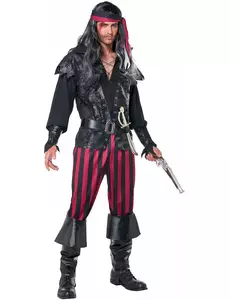 Randig piratmaskeraddräkt för herr, Storlek: Medium
