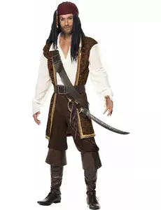 Brun piratmaskeraddräkt herr, Storlek: Medium