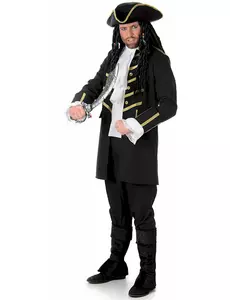Svart och guldfärgad piratmaskeraddräkt för herr, Storlek: Medium