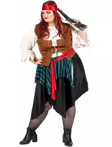 Blå och svart randig piratmaskeraddräkt dam plus size