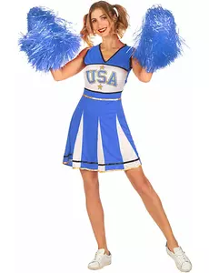 Blå amerikansk pompom girl-maskeraddräkt dam, Storlek: Large