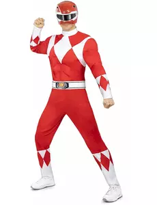 Power Ranger™ röd maskeraddräkt vuxen, Storlek: Large