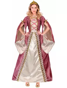 Medeltida prinsessmaskeraddräkt rosa och vit i stora storlekar dam, Storlek: XX-Large