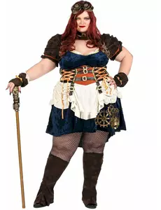 Retro-futuristisk steampunk-maskeraddräkt i stora storlekar dam, Storlek: X-Large (44/46)