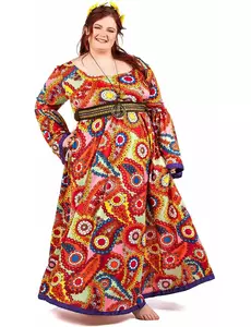 Hippieklänning maskeraddräkt dam plus size, Storlek: XX-Large