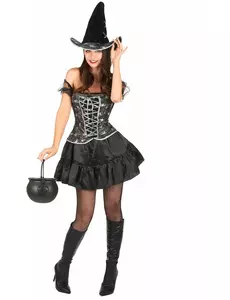 Sexig häxmaskeraddräkt med livstycke dam Halloween, Storlek: Medium/Large