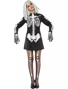 Svartvit skelettmaskeraddräkt dam Halloween