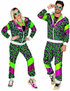 Maskeraddräkt med leopardmönstrad träningsoverall i neon, plus size, Storlek: XX-Large