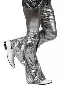 Holografiska silverfärgade discobyxor herr, Storlek: Medium/Large