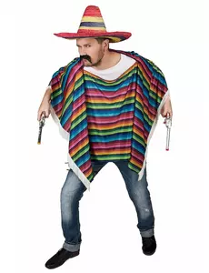 Mångfärgad mexikansk poncho med fransar vuxen