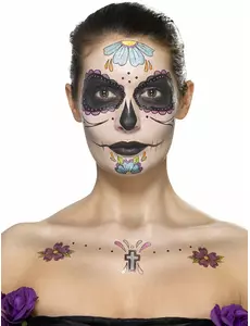 Sminkkit med blå blommor för dam Dia de los muertos