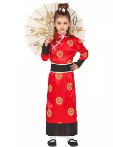 Röd kinesisk maskeraddräkt flicka, Storlek: 3-4 år (95-105 cm)