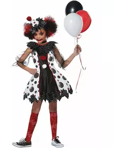 Lyxig skrämmande clownmaskeraddräkt flicka, Storlek: 10-12 år (148 cm)