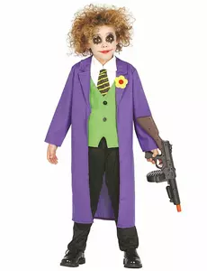 Maskeraddräkt med galen jokerclown barn, Storlek: 5-6 år (110-115 cm)