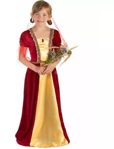 Röd medeltida grevinna maskeraddräkt flicka, Storlek: 4-6 år (110-120 cm)