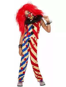 Tvåfärgad läskig clownmaskeraddräkt flicka