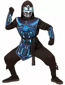 Lysande och ljudande cyberninja-maskeraddräkt för barn, Storlek: 5-7 år (128 cm)