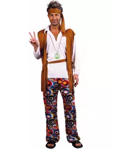 Brunvit hippie-maskeraddräkt herr, Storlek: X-Large
