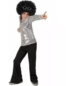 Silverfärgad discokostym med paljetter pojke, Storlek: 5-6 år (S)