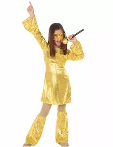 Disco gold maskeraddräkt flicka, Storlek: 5-6 år (115/130 cm)