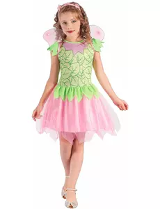 Grön och rosa fe-maskeraddräkt flicka, Storlek: 3-4 år (92-104 cm)