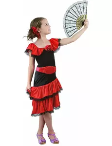 Maskeraddräkt flamenco flicka, Storlek: 4-6 år (110-120 cm)