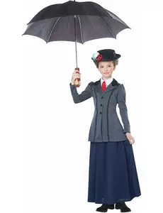 Lyxig engelsk barnsköterskemaskeraddräkt flicka, Storlek: 10-12 år (148 cm)