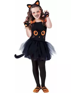 Maskeraddräkt liten svart katt med tillbehör för flicka, Storlek: 8-10 år (123 till 140 cm)