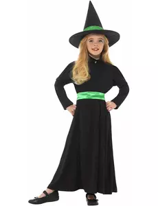 Grön liten häxmaskeraddräkt för flickor, Storlek: 10-12 år (145/158 cm)