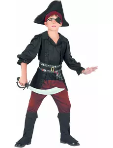 Svart och röd piratmaskeraddräkt för pojkar, Storlek: 4-6 år (110-120 cm)