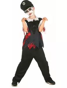 Svartvit zombiepolismaskeraddräkt barn, Storlek: 10-12 år (130-140 cm)