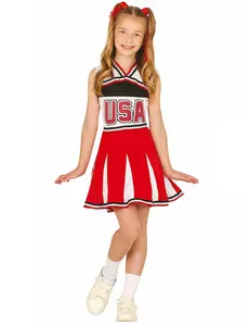 Maskeraddräkt USA-pompomflicka flicka, Storlek: 9 år (125-135 cm)