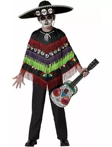 Skelettponchomaskeraddräkt Dia de los muertos barn, Storlek: 3-4 år (98-115 cm)