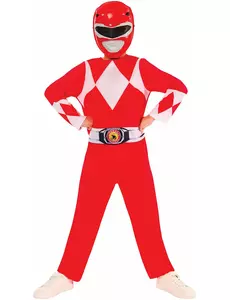 Klassisk röd Power Ranger™-maskeraddräkt barn, Storlek: 5-6 år (110 till 116 cm)