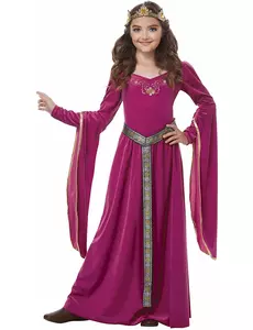 Rosa medeltida prinsessmaskeraddräkt i sammet för barn, Storlek: 10-12 år (148 cm)