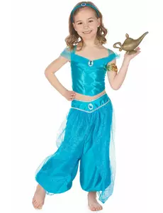 Blå orientalisk prinsessmaskeraddräkt flicka, Storlek: 10-12 år (130-140 cm)