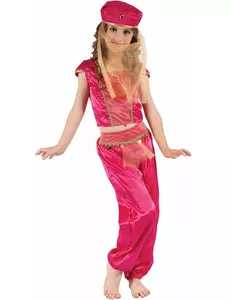 Rosa och gul maskeraddräkt orientalisk dansös barn, Storlek: 4-6 år (110-120 cm)