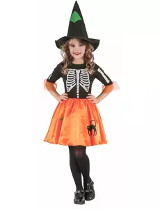 Maskeraddräkt skeletthexa flicka, Storlek: 3-4 år (92-104 cm)