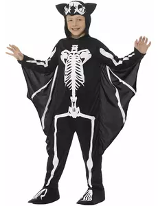 Skelettfladdermus-maskeraddräkt barn Halloween, Storlek: 7-9 år (130/143 cm)