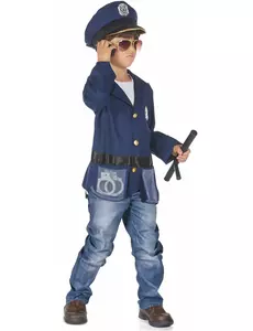Maskeraddräkt med tillbehör polis barn, Storlek: 7-9 år (120-130 cm)